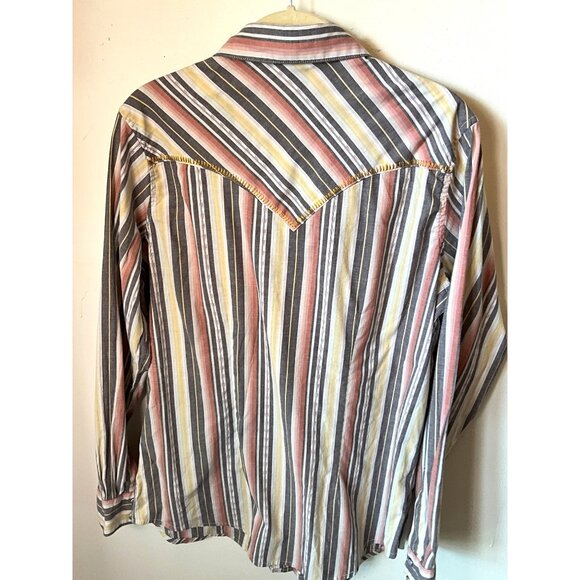 Wrangler Women's Large Long Sleeve Shirt Distressed Colors gray/white/pink/orang - Picture 3 of 7